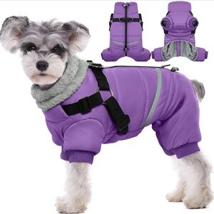 Premium Dog Winter Coat with hardness - M, Purple